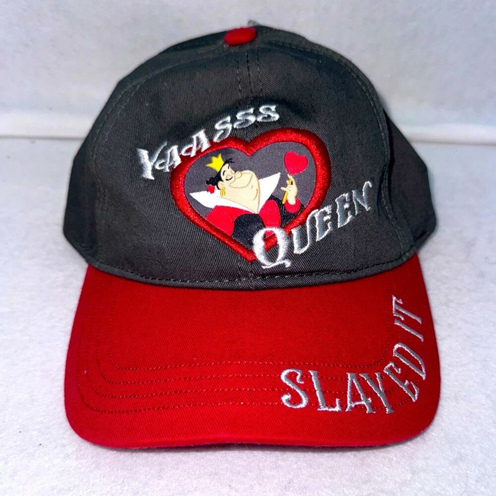 NWT Disney Parks Queen of Hearts Hat Grey and Red Yaasss Queen Slayed It